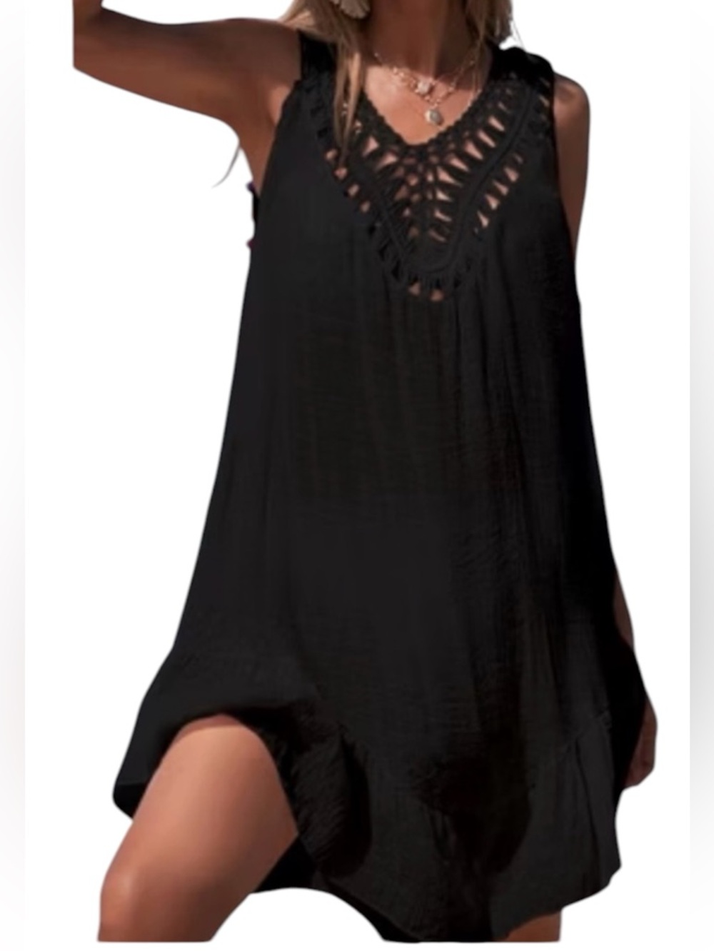 Shein Black Crochet Beach Cover-Up in size medium
